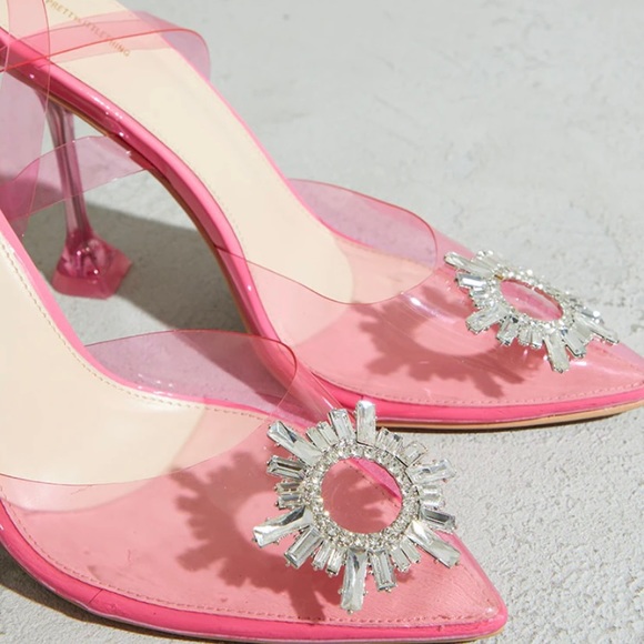 Pink Clear Diamante Sling Back Cake Stand High Heels. Size 8 - Picture 2 of 5